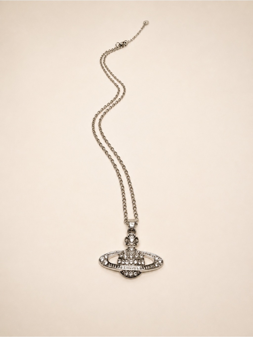 Vivienne Westwood Mini Bas Relief Pendant Necklace Silver Crystal Tone - Picture 5 of 8